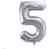 PartyDeco Fóliový balón Číslo 5 strieborný 86cm