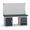 Pracovný stôl do dielne G8 s nadstavbou, 1800 x 750 x 800 mm, 1x skrinka, 1x kontejner, 5 zásuviek, grafit Pracovný stôl do dielne G8 s nadstavbou, 1800 x 750 x 800 mm, 1x skrinka, 1x kontejner, 5 zásuviek, grafit