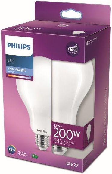 Philips LED žiarovka 1x23W E27 3452lm 6500K studené denné svetlo, matná biela, EyeComfort