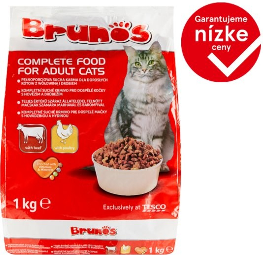 Brunos Kompletné krmivo pre dospelé mačky s hovädzinou a hydinou 1 kg
