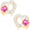 Šperky eshop - Náušnice zo 14K zlata - obrys srdca s čírymi zirkónmi a ružovým srdiečkom S2GG104.10 Šperky eshop - Náušnice zo 14K zlata - obrys srdca s čírymi zirkónmi a ružovým srdiečkom S2GG104.10