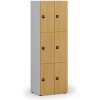 Drevená šatníková skrinka S4 s úložnými boxmi, 6 boxov, demont, RFID zámok, sivá/buk Drevená šatníková skrinka S4 s úložnými boxmi, 6 boxov, demont, RFID zámok, sivá/buk
