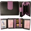 Impex Ochrana RFID - Stredná dámska peňaženka z hovädzej kože so 14 priehradkami na karty - čierna/fialová Veľkosť: UNI Impex Ochrana RFID - Stredná dámska peňaženka z hovädzej kože so 14 priehradkami na karty - čierna/fialová Veľkosť: UNI