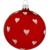 Vianočná ozdoba sklenená guľa Ø 8 cm s bielymi srdiečkami červená Vianočná ozdoba sklenená guľa Ø 8 cm s bielymi srdiečkami červená