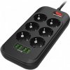 COLORWAY predlžovací napájecí přívod/ 6x Schuko/ 4x USB 5V / kabel 2m CW-CHE64B COLORWAY predlžovací napájecí přívod/ 6x Schuko/ 4x USB 5V / kabel 2m CW-CHE64B