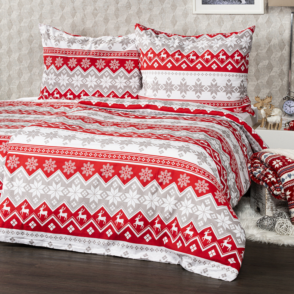 4home Vianočné bavlna obliečky Red Nordic 140x200 70x90