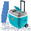 Turistická chladnička na kolieskach, tyrkysová Pinnacle 30L + 5 chladiacich vložiek 500ml Turistická chladnička na kolieskach, tyrkysová Pinnacle 30L + 5 chladiacich vložiek 500ml