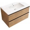 CERANO - Kúpeľňová skrinka pod umývadlo s úchytkou Velora + keramické umývadlo Todo - dub medový, čierna úchytka - 79x53x46 cm CERANO - Kúpeľňová skrinka pod umývadlo s úchytkou Velora + keramické umývadlo Todo - dub medový, čierna úchytka - 79x53x46 cm