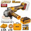 Ingco CAGLI211542 aku úhlová bruska 115mm vč. 2ks baterie a nabíječky Ingco CAGLI211542 aku úhlová bruska 115mm vč. 2ks baterie a nabíječky