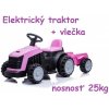 JOKO Elektrický traktor s vlečkou, nosnosť 25kg, ružový JOKO Elektrický traktor s vlečkou, nosnosť 25kg, ružový