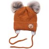 Baby Nellys Zimná čiapka s fleecom Teddy Bear chlupáčk. bambuľky hnedá šedá Baby Nellys Zimná čiapka s fleecom Teddy Bear chlupáčk. bambuľky hnedá šedá