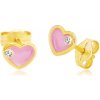 Šperky eshop - Náušnice zo žltého 14K zlata, srdiečko s ružovou glazúrou a zirkónom GG20.15 Šperky eshop - Náušnice zo žltého 14K zlata, srdiečko s ružovou glazúrou a zirkónom GG20.15