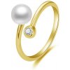 Beneto Otvorený pozlátený prsteň s pravou perlou a zirkónom AGG469P G
