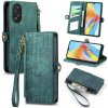 Peňaženkové kožené puzdro Geometric Zipper na Oppo A38 - Zelená Peňaženkové kožené puzdro Geometric Zipper na Oppo A38 - Zelená