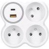 Adaptér Solight P106C-PD20 3x 16A, USB A+C, biela-šedá, detské clonky Adaptér Solight P106C-PD20 3x 16A, USB A+C, biela-šedá, detské clonky