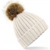 Beechfield Pletená čiapka s kožušinovým brmbolcom Pom Pom Chunky - Krémová Beechfield Pletená čiapka s kožušinovým brmbolcom Pom Pom Chunky - Krémová