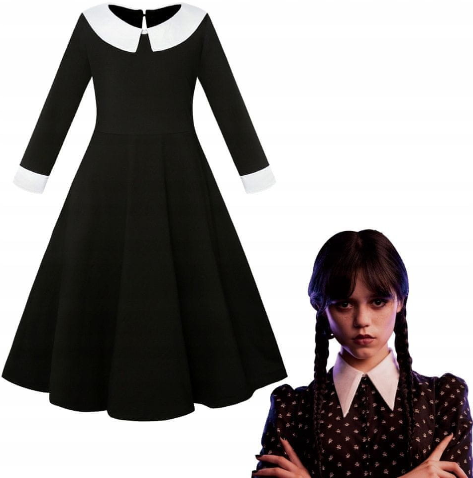 Korbi Wednesday Addams čierne šaty, halloweenský