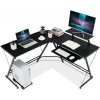 GIANTEX Stôl v tvare L, počítačový stôl, s podstavcom na tlačiareň a zásobníkom na klávesnicu, rohový stôl, robustný materiál, s odnímateľným držiakom hostiteľa, pre domácnosť, kanceláriu