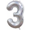PartyDeco Fóliový balón Mini Číslo 3 strieborný 35cm
