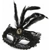 Karnevalová maska - škraboška čipková s perím - čierna Karnevalová maska - škraboška čipková s perím - čierna