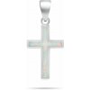 Brilio Silver Strieborný prívesok Krížik s bielym syntetickým opálom PT141W