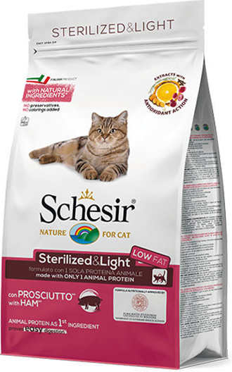 SCHESIR Cat pro kočky sterilizované a s nadváhou se šunkou 1,5 kg