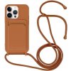 AppleKing silikónové so šnúrkou a kapsou na karty iPhone 14 Pro - hnedé