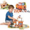 Ecotoys Montessori drevená garáž 2v1 Hasič Ecotoys Montessori drevená garáž 2v1 Hasič