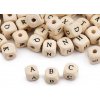 Drevené korálky kocka písmená 10x10 mm 2. akosť prírodná svetlá 1sáčok Drevené korálky kocka písmená 10x10 mm 2. akosť prírodná svetlá 1sáčok