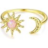 For Silver Otvorený pozlátený prsteň Mesiac a Slnko s ružovým opálom – Striebro 925 For Silver Otvorený pozlátený prsteň Mesiac a Slnko s ružovým opálom – Striebro 925