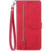 Peňaženkové kožené puzdro Embossed Flower Zipper na Galaxy A55 5G - Červená Peňaženkové kožené puzdro Embossed Flower Zipper na Galaxy A55 5G - Červená