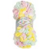 BELLATEX Priadza Puffy color 100 g - 5862 biela, ružová, žltá, zelená