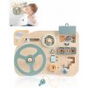 Drevená Montessori Senzorická Manipulačná Tabuľa Volant Auto 11v1 Drevená Montessori Senzorická Manipulačná Tabuľa Volant Auto 11v1