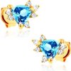 Šperky eshop - Zlaté náušnice 14K trojuholník s modrým topásom a čírymi zirkónmi S2GG88.21 Šperky eshop - Zlaté náušnice 14K trojuholník s modrým topásom a čírymi zirkónmi S2GG88.21