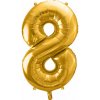 PartyDeco Fóliový balón narodeninové číslo 8 zlatý 86cm PartyDeco Fóliový balón narodeninové číslo 8 zlatý 86cm