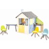 Domček meteorologická stanica so záhradným stolom a stoličkami v natur farbách Štyri ročné obdobia 4 Seasons Playhouse Smoby so zvonkohrou vetromerom a zrážkomerom