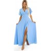Numoco Jennifer – elegantné dlhé šaty s rukávikom a rozparkom 581-8 Farba: Blankytná, Veľkosť: XL Numoco Jennifer – elegantné dlhé šaty s rukávikom a rozparkom 581-8 Farba: Blankytná, Veľkosť: XL