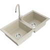 Mexen Mario, 2-komorový granitový drez 82x44 cm s kuchynskou batériou Telma, béžová, 6504-69-670200-69 Mexen Mario, 2-komorový granitový drez 82x44 cm s kuchynskou batériou Telma, béžová, 6504-69-670200-69
