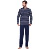 Pánské pyžamo dlouhé proužkované tm.modré