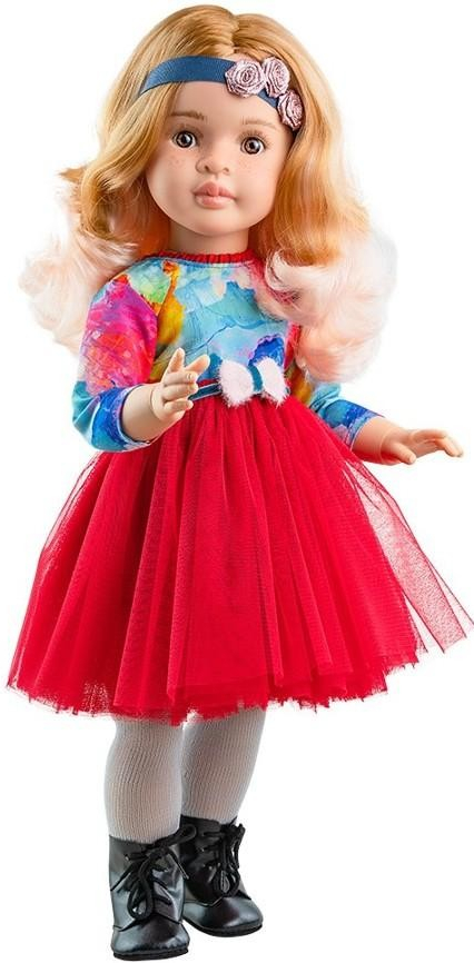 Paola Reina Realistická bábika Marta v červených šatách s kĺbmi 60cm