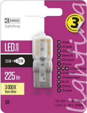 Emos LED žiarovka Classic JC 2,5W G9 teplá biela