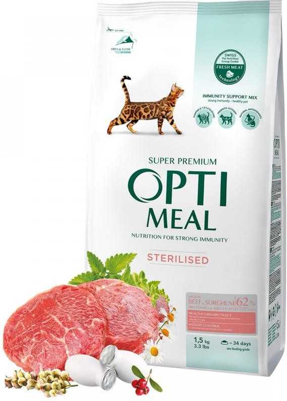 OPTIMEAL For Sterilised cats high in beef and sorghum 1,5 kg