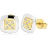 Šperky eshop - Náušnice zo 14K zlata - štvorec s čírymi zirkónmi v strede, žlté a biele zlato GG20.07 Šperky eshop - Náušnice zo 14K zlata - štvorec s čírymi zirkónmi v strede, žlté a biele zlato GG20.07