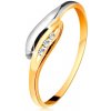 Šperky eshop - Zlatý diamantový prsteň 585 - dvojfarebné zahnuté lístočky, tri číre brilianty BT179.50 - Veľkosť: 50 mm Šperky eshop - Zlatý diamantový prsteň 585 - dvojfarebné zahnuté lístočky, tri číre brilianty BT179.50 - Veľkosť: 50 mm