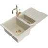 Mexen Matias žulový drez 1,5-komorový s odkvapkávačom a kuchynskou batériou Carla, béžový - 6502-69-670700-50 Mexen Matias žulový drez 1,5-komorový s odkvapkávačom a kuchynskou batériou Carla, béžový - 6502-69-670700-50