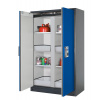 Protipožiarna skriňa typ Select, s deliacou stenou, vložné police a police s vaňami, dvere modré Protipožiarna skriňa typ Select, s deliacou stenou, vložné police a police s vaňami, dvere modré