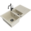 Mexen Matias žulový kuchynský drez 1,5-komorový s odkvapkávačom a kuchynskou batériou Carla, béžový - 6502-69-670700-70 Mexen Matias žulový kuchynský drez 1,5-komorový s odkvapkávačom a kuchynskou batériou Carla, béžový - 6502-69-670700-70