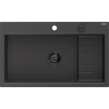 Mexen Omar, 1-komorový granitový drez 800x480x210 mm, čierna škvrnitá, grafitový sifón, 6520801005-76-B Mexen Omar, 1-komorový granitový drez 800x480x210 mm, čierna škvrnitá, grafitový sifón, 6520801005-76-B
