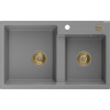Mexen Tomas, granitový drez 800x500x190 mm, 2-komorový, šedá so zlatým sifónom, 6516802000-71-G Mexen Tomas, granitový drez 800x500x190 mm, 2-komorový, šedá so zlatým sifónom, 6516802000-71-G