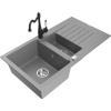 Mexen Matias granitový drez 1,5-komorový s odkvapkávačom a kuchynskou batériou Carla, šedý - 6502-71-670700-70 Mexen Matias granitový drez 1,5-komorový s odkvapkávačom a kuchynskou batériou Carla, šedý - 6502-71-670700-70